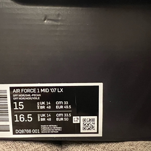 Men's Nike DQ8766-001 Air Force 1 Mid '07 LX Off Noir/Pecan US Size 15 NEW - Picture 5 of 5